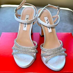 Silver strappy high heels